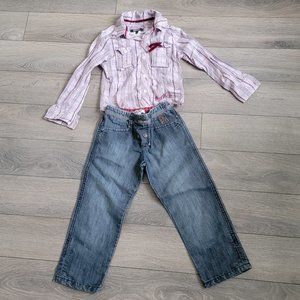 DKNY Girls Outfit - Size 4 - Jeans and Plaid Shirt